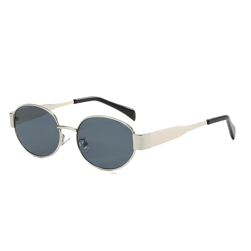 Gafas de sol de metal con montura elíptica, gafas de alta gama para mujer, gafas de sol estilo ojo de gato retro y de moda