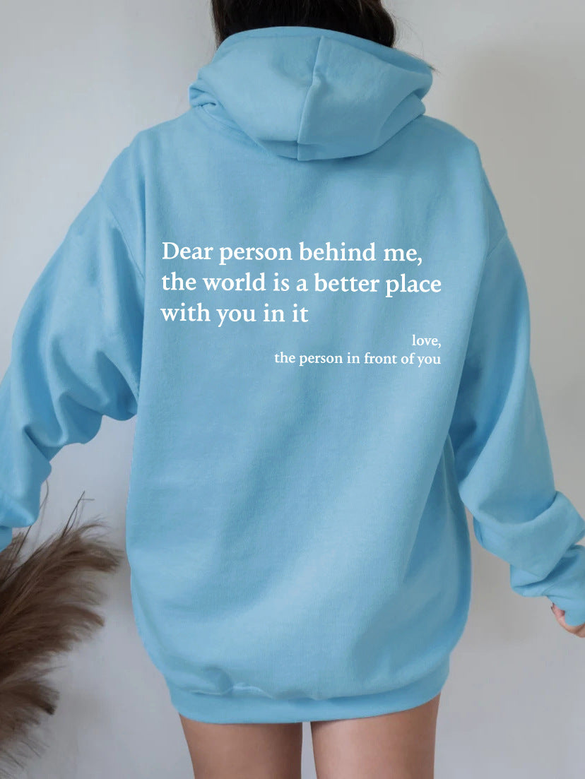 Sudadera con capucha de terciopelo para mujer, con estampado de letras en color liso, bolsillo canguro y cordón ajustable