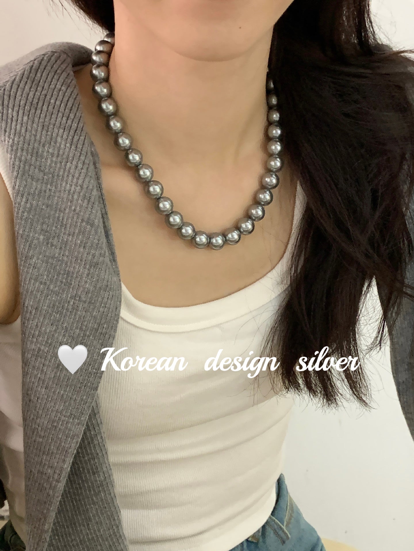 S925 Sterling Silver Necklace, High-quality Crystal Pearl Gray Round, Personalized Collarbone Chain for Women