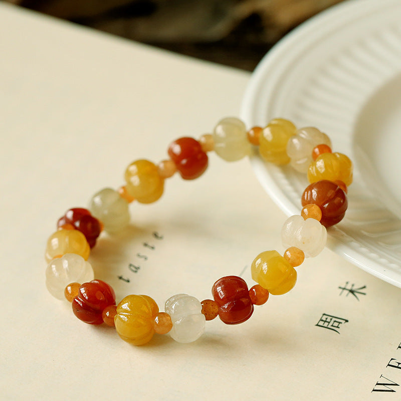 Pulsera de jade de seda dorada natural de Xinjiang, estilo étnico, con nudo de bambú y cuentas de calabaza, pulsera de jade amarillo colgante