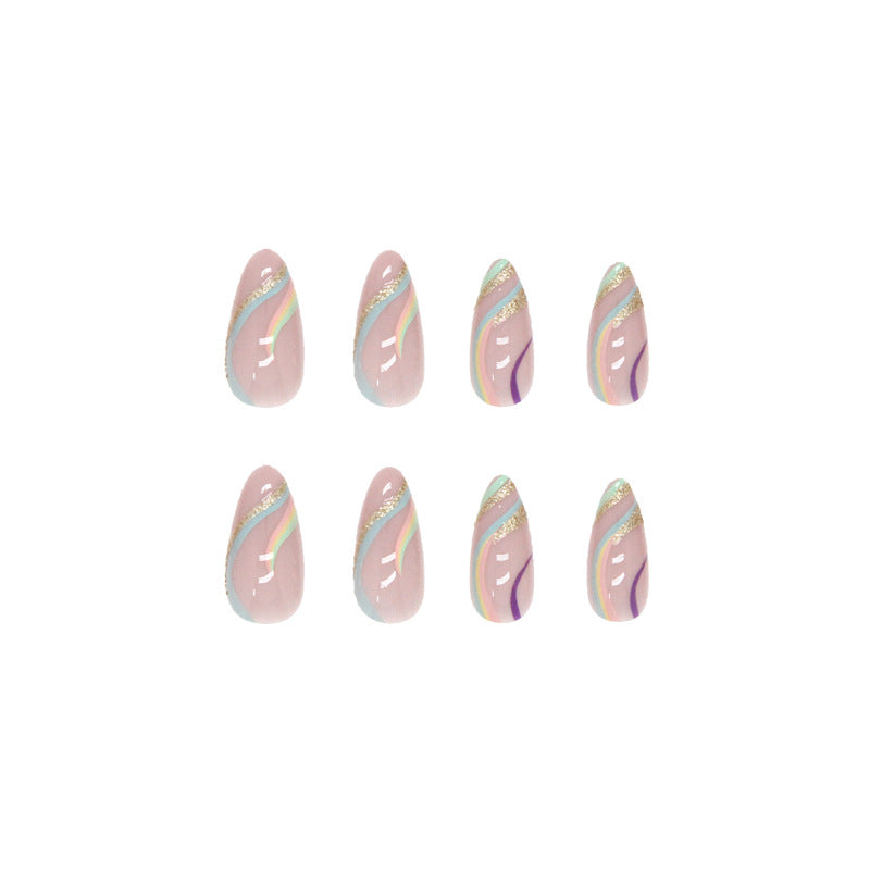 24 piezas de uñas postizas de polvo dorado brillante y ondulado multicolor