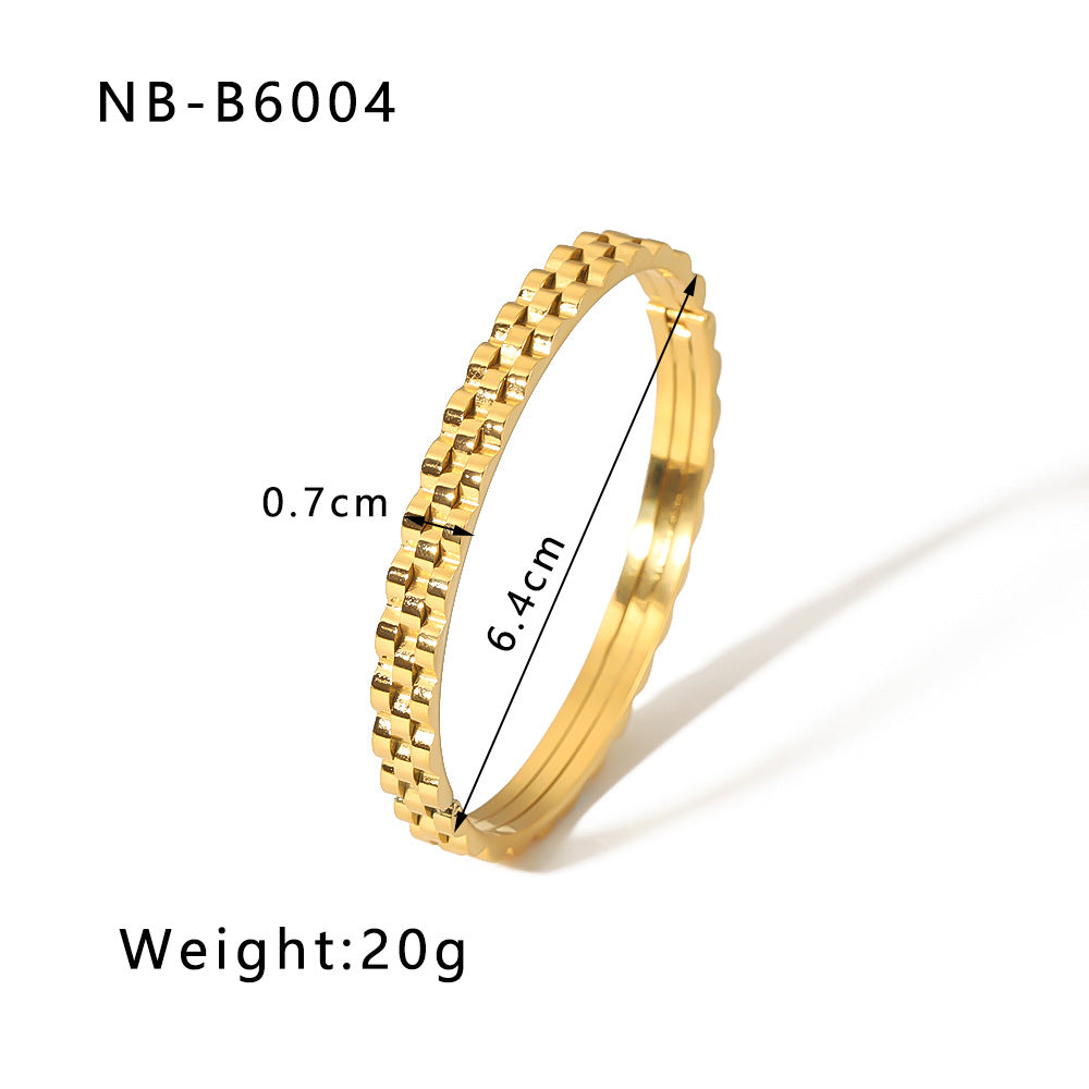 Zircon Bracelet with Roman Numerals, Diamond Pattern, Five-pointed Star, Stainless Steel Plated with Real Gold Jewelry
