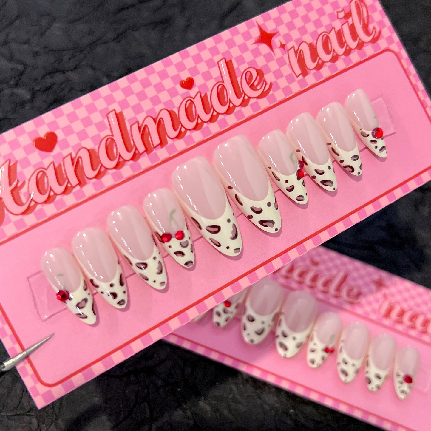 French Leopard Print Wearable Nail, Three-dimensional Cherry Wearable Fake Nail Plate