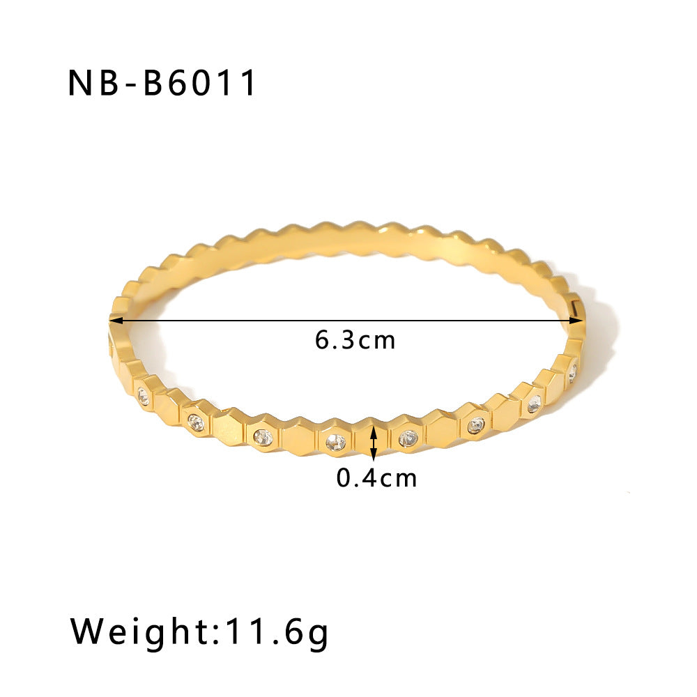 Zircon Bracelet with Roman Numerals, Diamond Pattern, Five-pointed Star, Stainless Steel Plated with Real Gold Jewelry