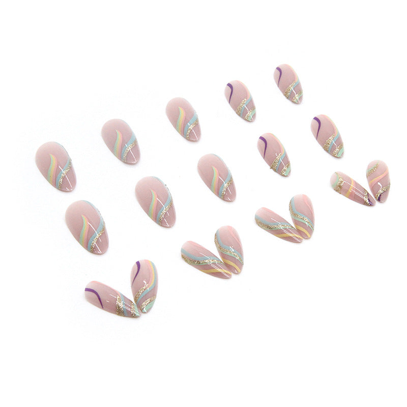 24 piezas de uñas postizas de polvo dorado brillante y ondulado multicolor
