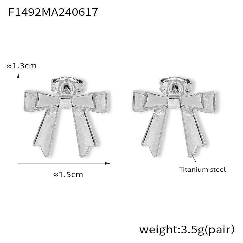 Bow Earrings and Earrings Made of Stainless Steel Plated with Real Gold