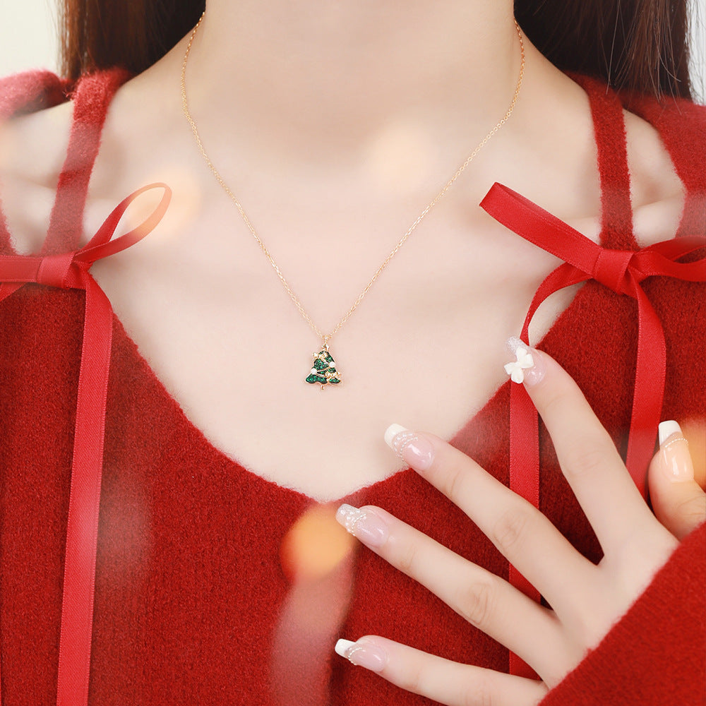 Pure Silver Pearl Bow Christmas Tree Necklace, Light Luxury Christmas Gift Jewelry