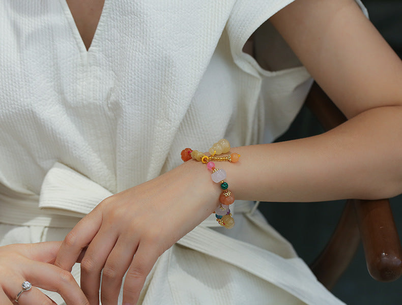Pulsera de jade de seda dorada natural de Xinjiang, estilo étnico, con nudo de bambú y cuentas de calabaza, pulsera de jade amarillo colgante