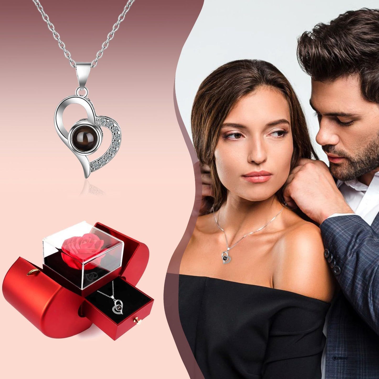 Apple Rose Jewelry Box Heart Shaped Necklace Love Pendant Valentine's Day Christmas Gift