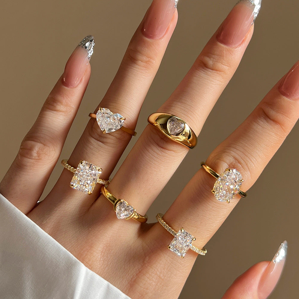 S925 Sterling Silver Ring with Female Design Sense, Super Sparkling Geometric Ice Flower Cut Zircon Ring