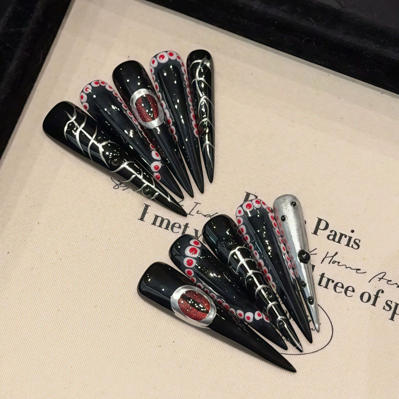 European and American Style Exaggerated Niche Abstract Heavy Industry Carved Handmade Nail Art