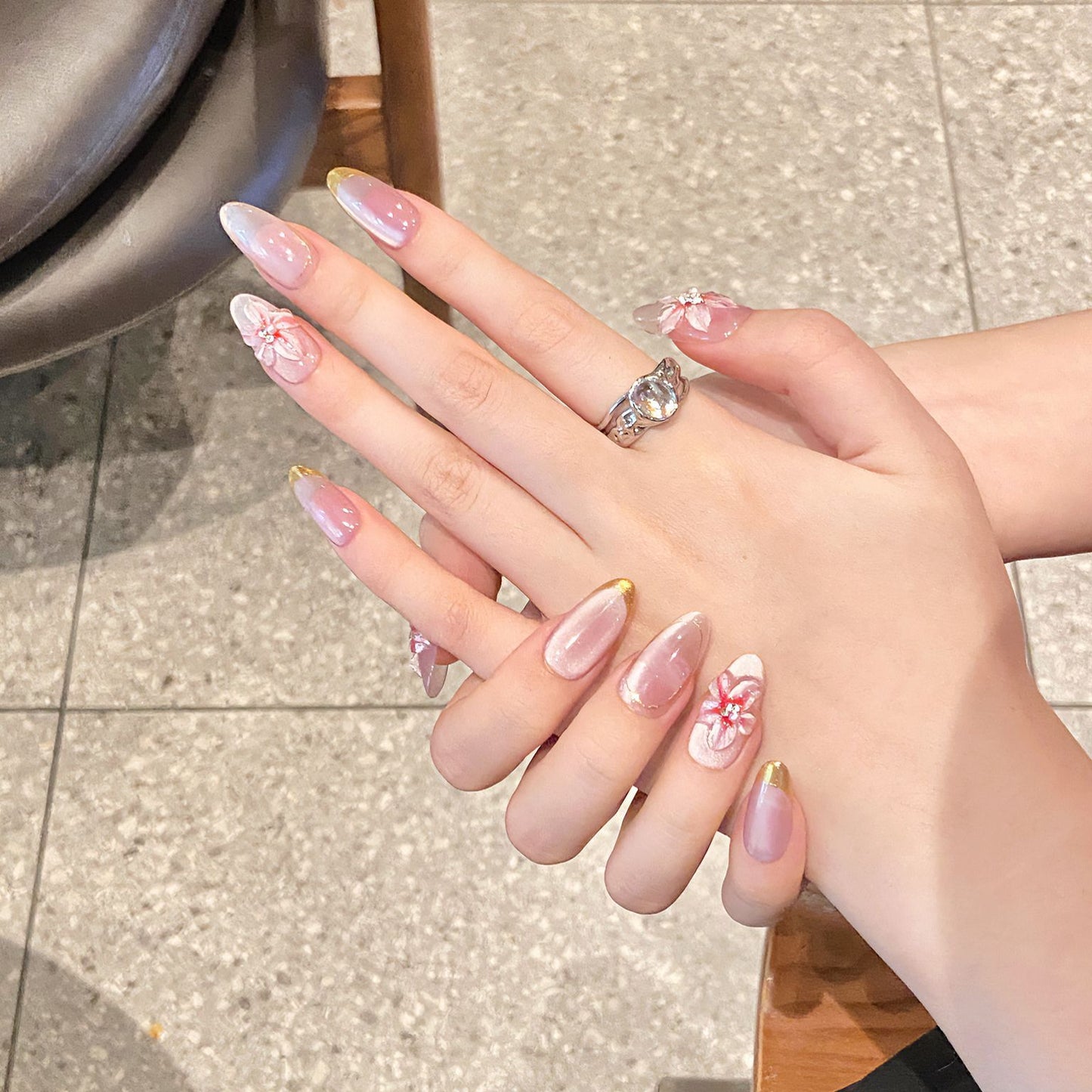 100% Handmade Press On Nails Armor Wearing Cat Eye Gradient 2150
