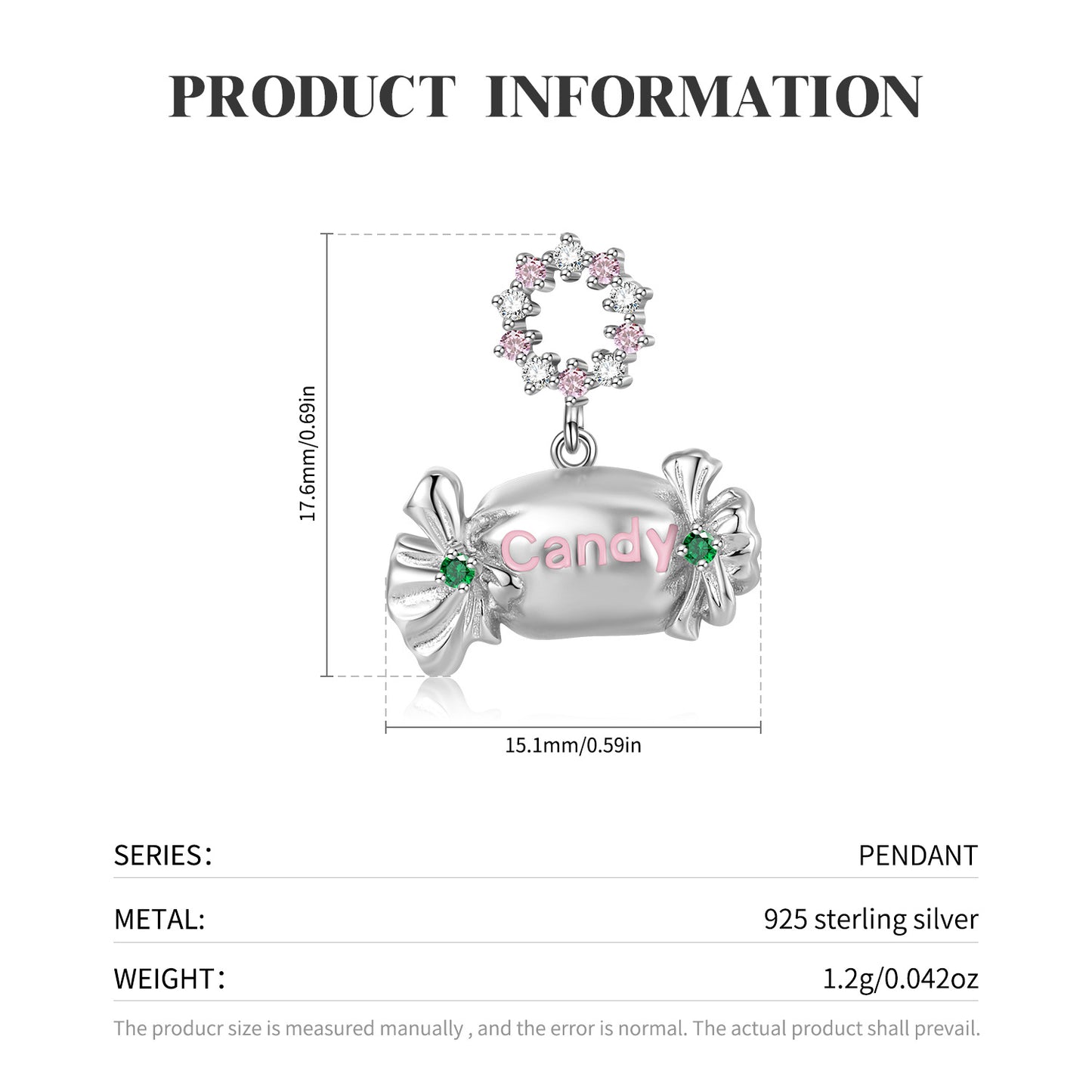 S925 Sterling Silver Candy Candy Pendant Necklace Jewelry