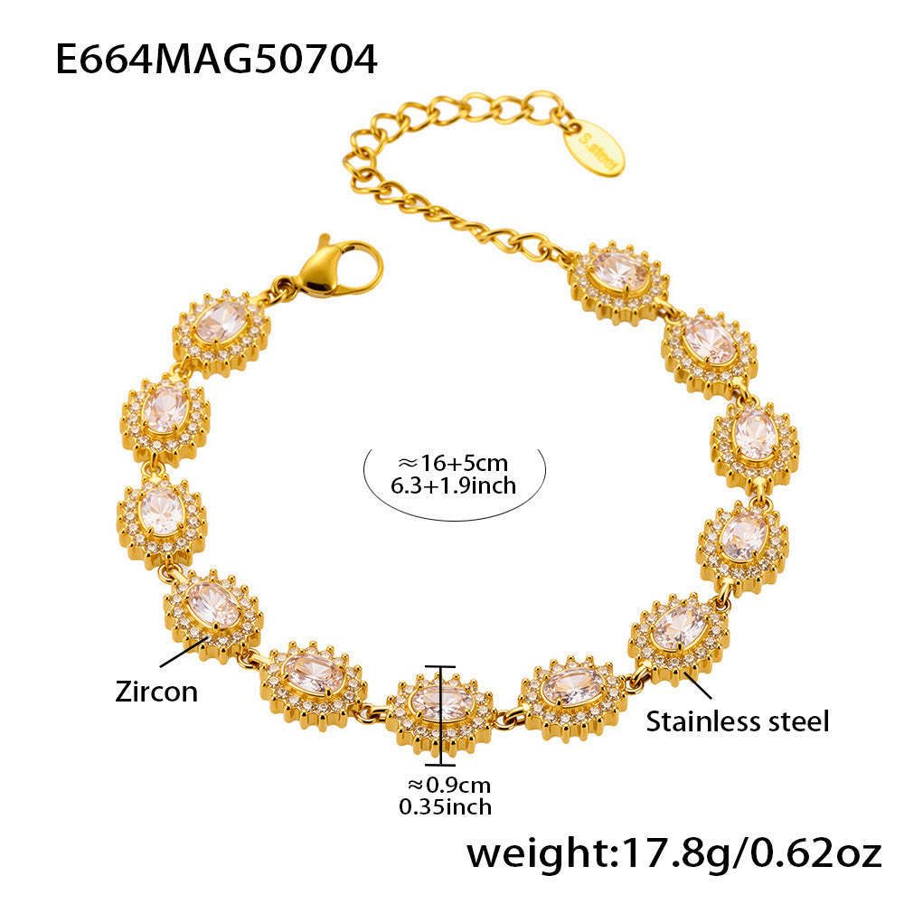 Stainless Steel 5A Zircon Four Leaf Flower Full Diamond Bracelet, New Chinese Style Bracelet Combination