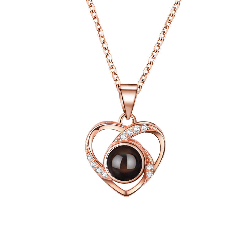 Collar de plata 925 con forma de corazón, forma de corazón femenino, 100 idiomas, te amo, cadena para clavícula
