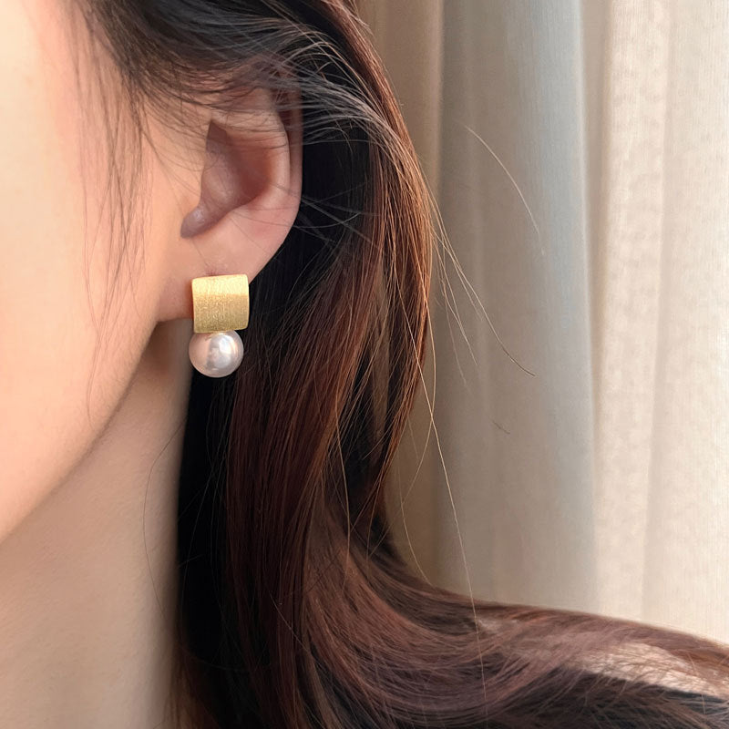 S925 Pure Silver Geometric Earrings French Retro Pearl Square Earrings