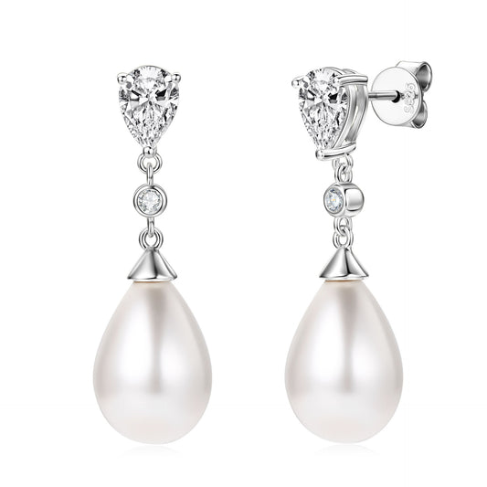 French Vintage Teardrop-Shaped Pearl Earrings, S925 Sterling Silver Earrings
