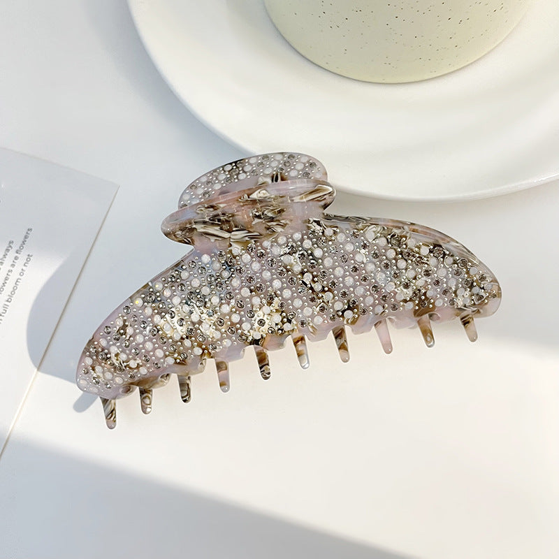 Acetic Acid Grab Clip Full of Diamonds, Crescent Shaped Back of The Head, Shark Clip