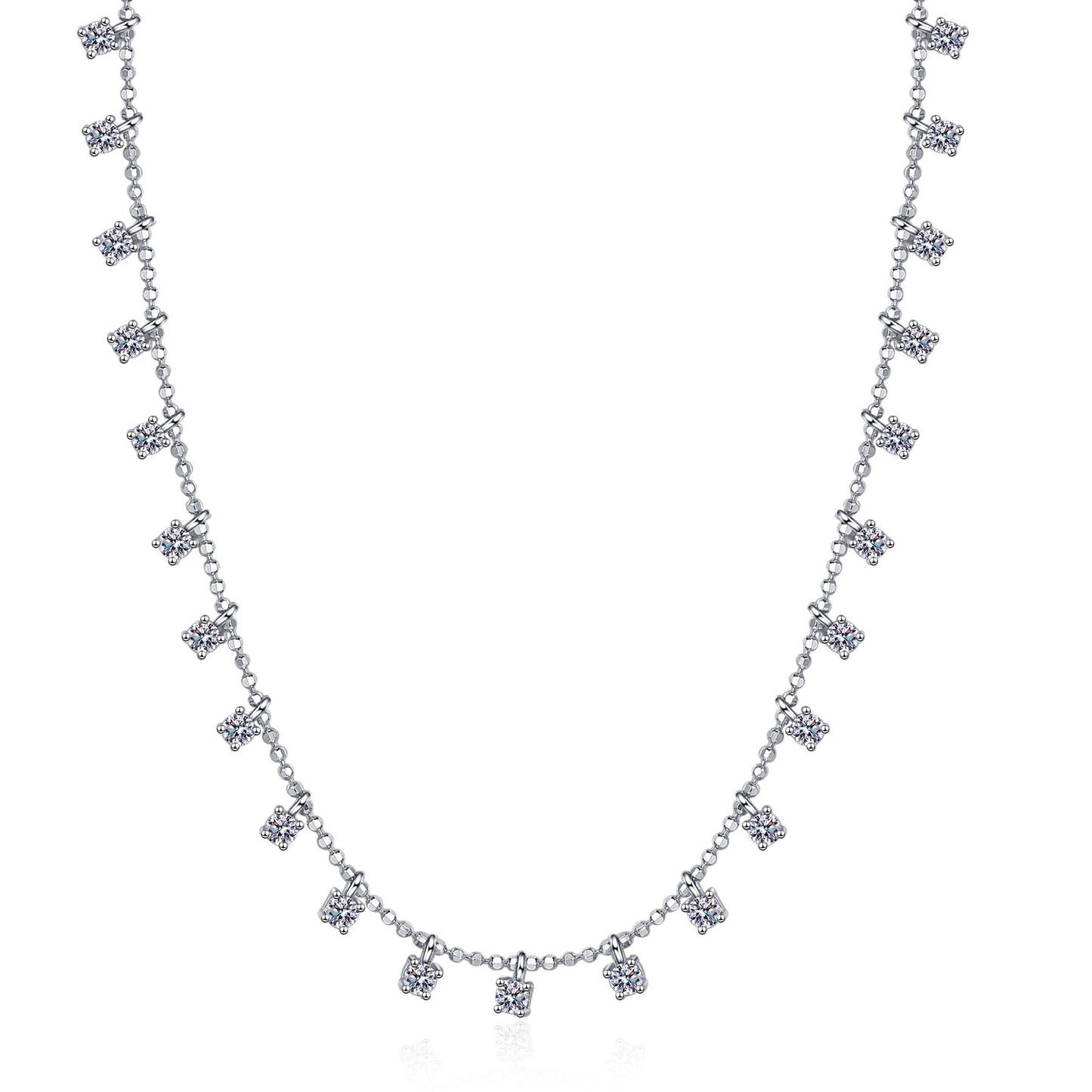 925 Sterling Silver Necklace with Starry Sky and All Moissanite Necklace Plated with PT950 Gold Locking Bone Chain