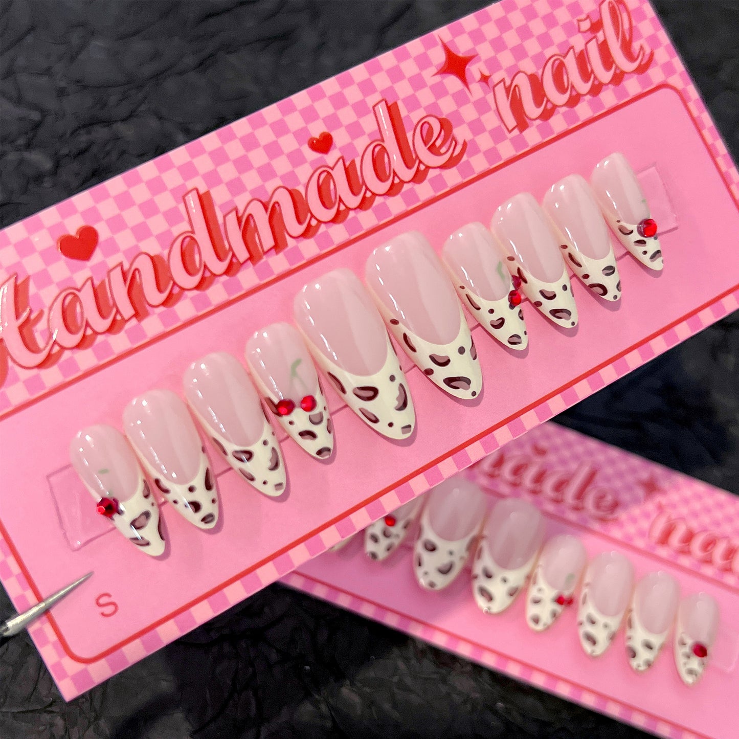 French Leopard Print Wearable Nail, Three-dimensional Cherry Wearable Fake Nail Plate