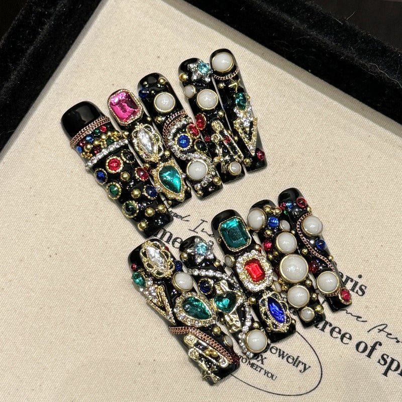 European and American Style Exaggerated Niche Abstract Heavy Industry Carved Handmade Nail Art