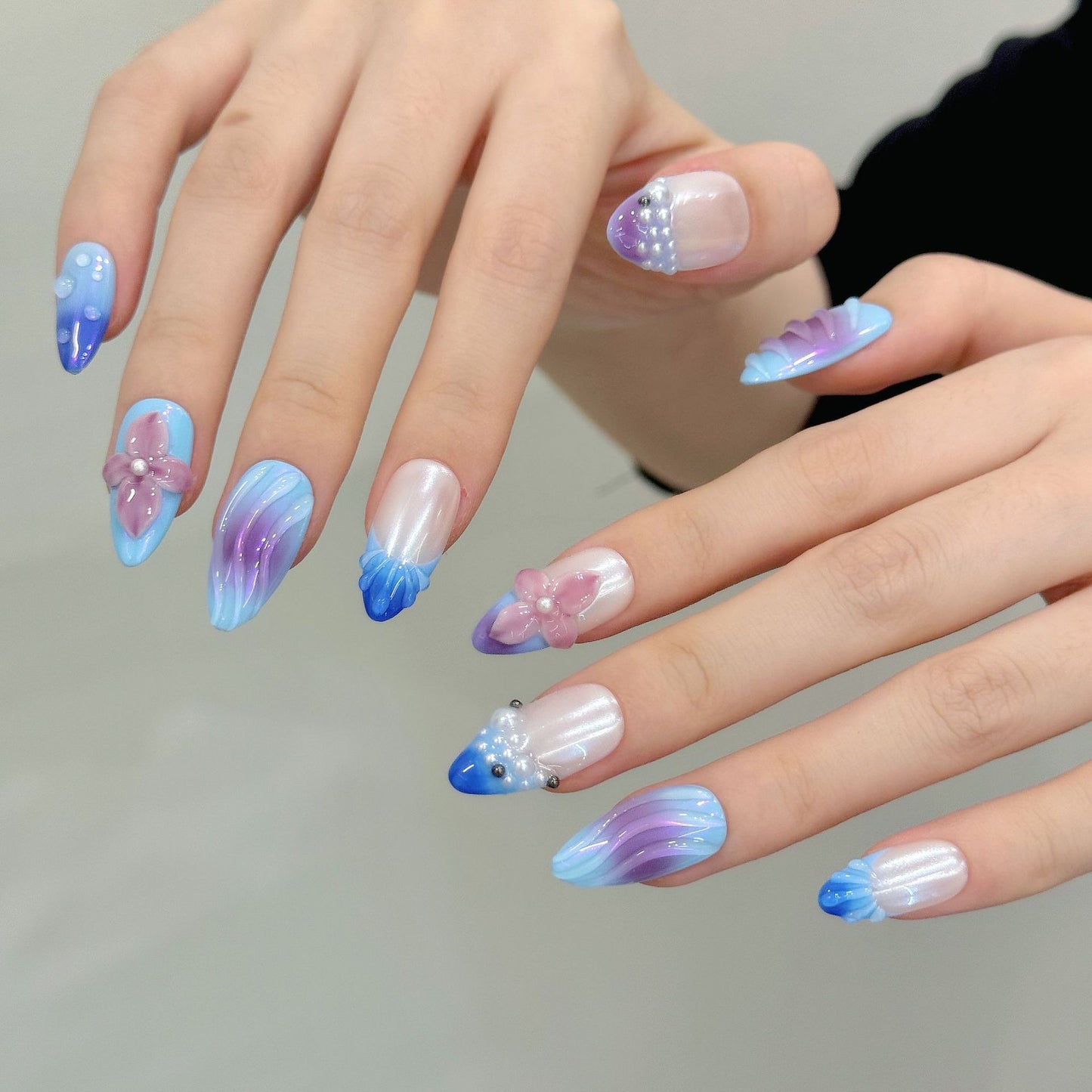 Three Dimensional Carved Relief Aurora Ice Penetrating Powder Blusher Pearl Press On Nail