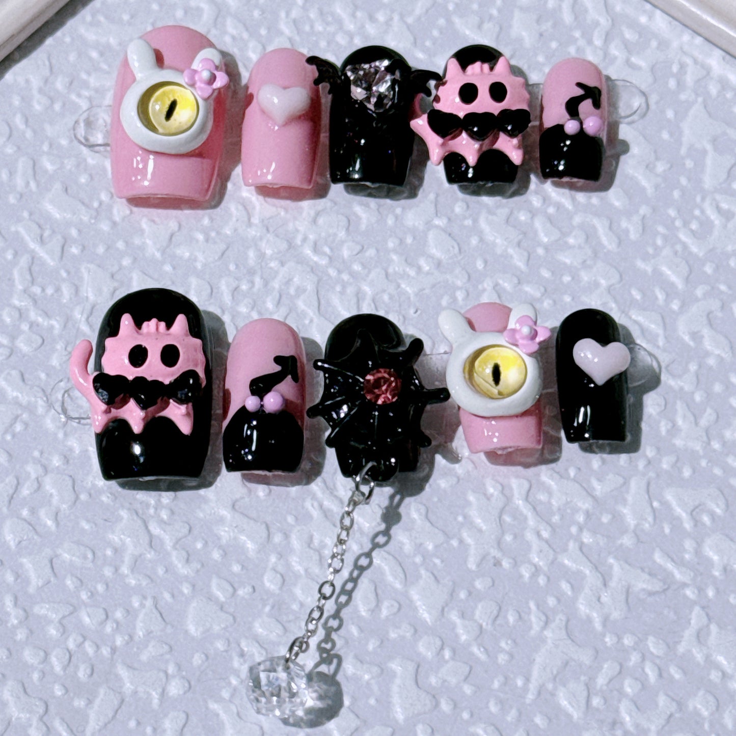 Hand Drawn Wearable Press On Nail, Cute Detachable Fake Nail Art