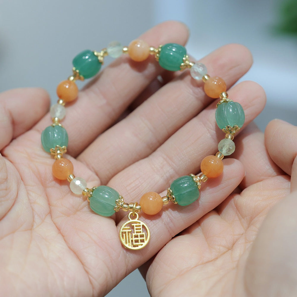 Pulsera de jade de seda dorada natural de Xinjiang, estilo étnico, con nudo de bambú y cuentas de calabaza, pulsera de jade amarillo colgante