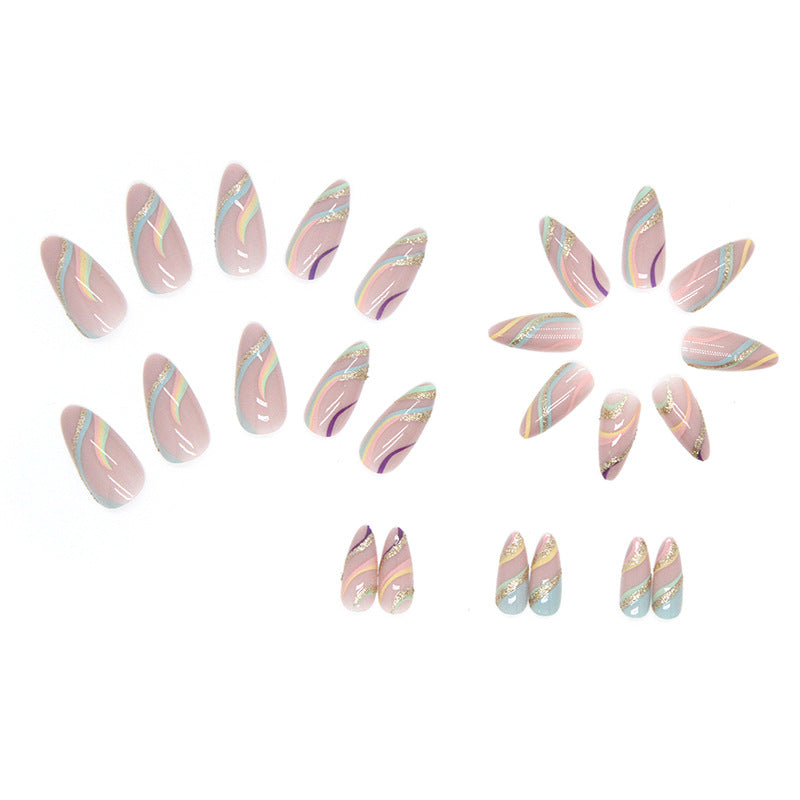 24 piezas de uñas postizas de polvo dorado brillante y ondulado multicolor