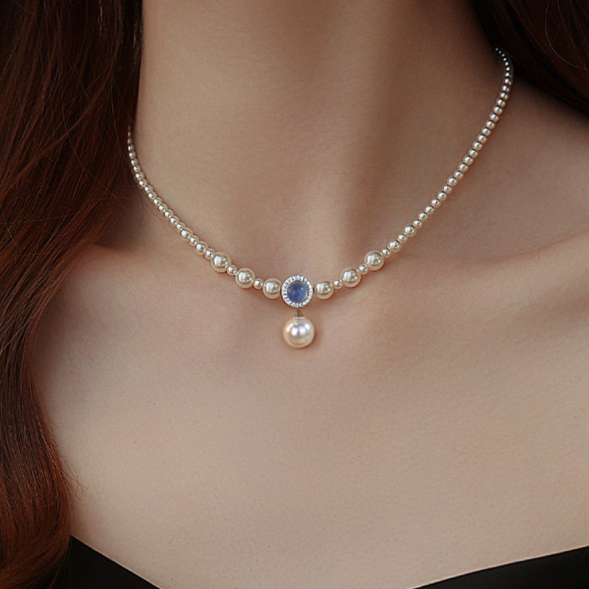 Aquamarine Shi Jia Pearl S925 Sterling Silver Necklace for Women