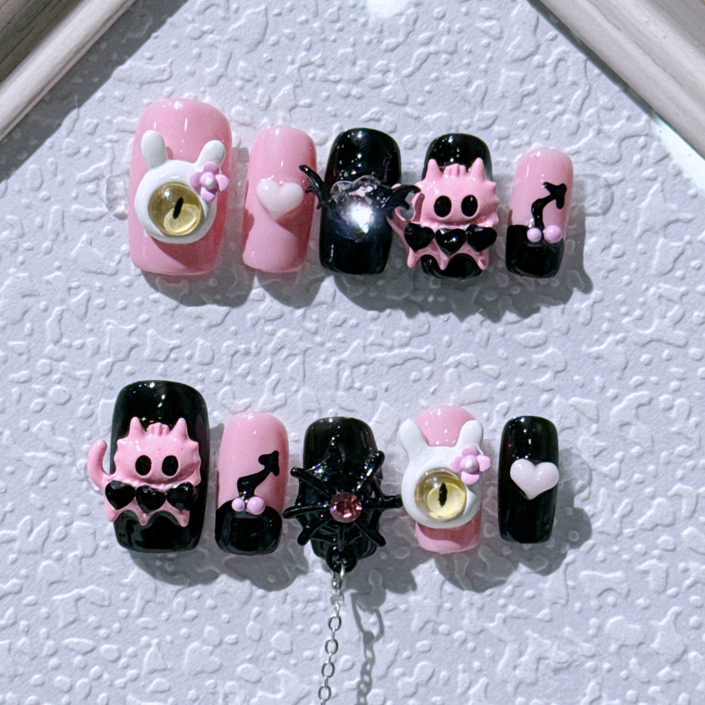 Hand Drawn Wearable Press On Nail, Cute Detachable Fake Nail Art