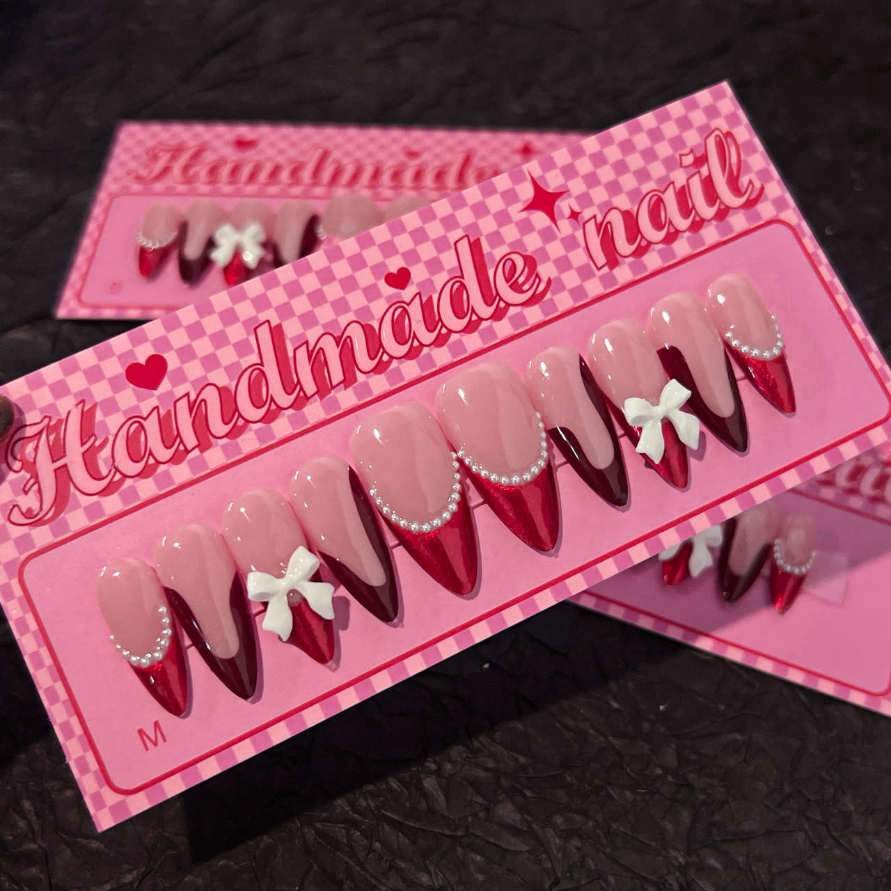 French Red High-end Nail Art, Wearable Nail Plate, Three-dimensional Bow, Wearable Nail, Fake Nail