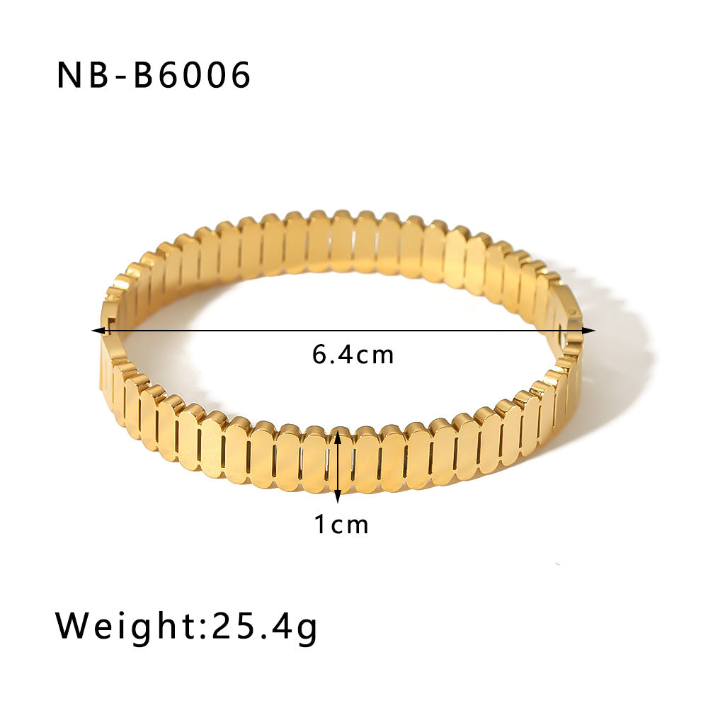 Zircon Bracelet with Roman Numerals, Diamond Pattern, Five-pointed Star, Stainless Steel Plated with Real Gold Jewelry