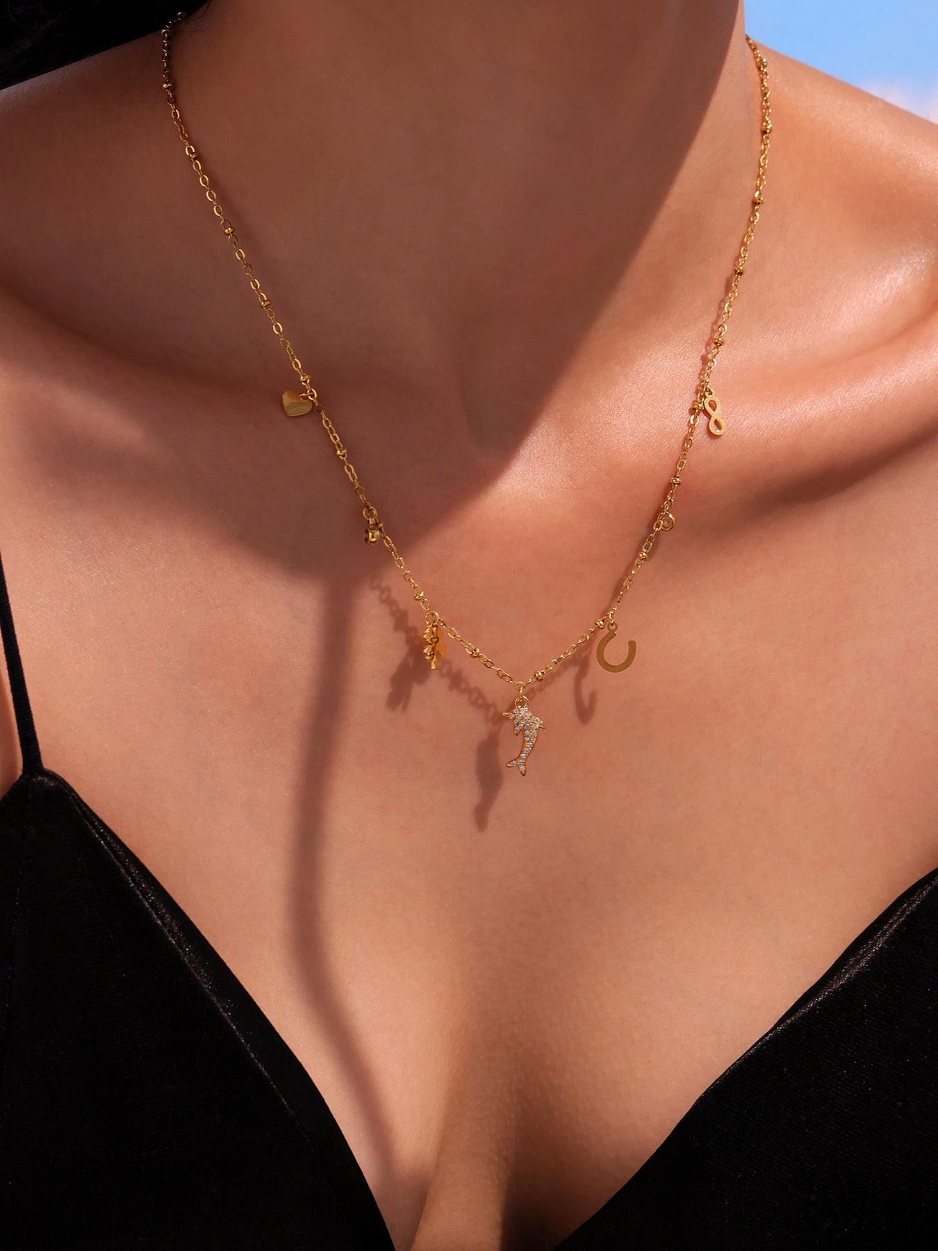 Stainless Steel 5A Zircon Dolphin Collarbone Chain Necklace Jewelry