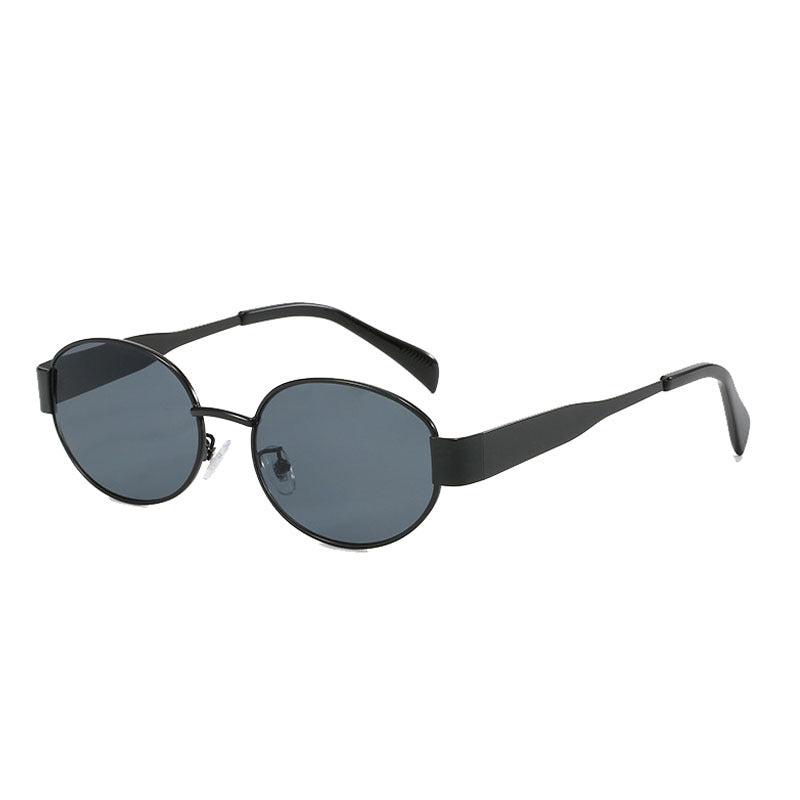 Gafas de sol de metal con montura elíptica, gafas de alta gama para mujer, gafas de sol estilo ojo de gato retro y de moda