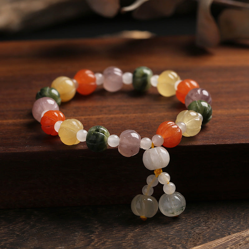Pulsera de jade de seda dorada natural de Xinjiang, estilo étnico, con nudo de bambú y cuentas de calabaza, pulsera de jade amarillo colgante