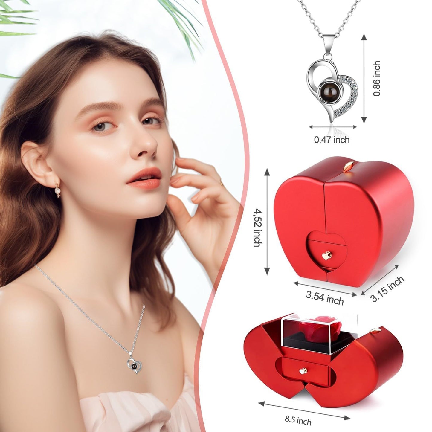 Apple Rose Jewelry Box Heart Shaped Necklace Love Pendant Valentine's Day Christmas Gift