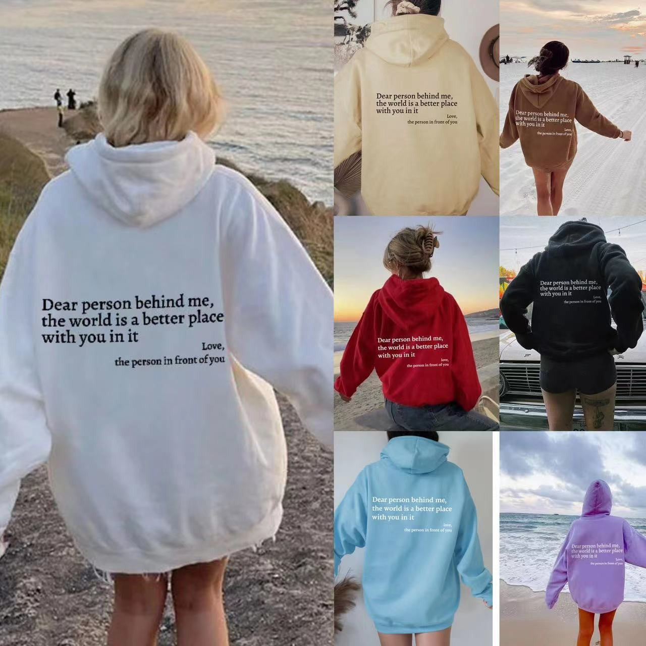 Sudadera con capucha de terciopelo para mujer, con estampado de letras en color liso, bolsillo canguro y cordón ajustable