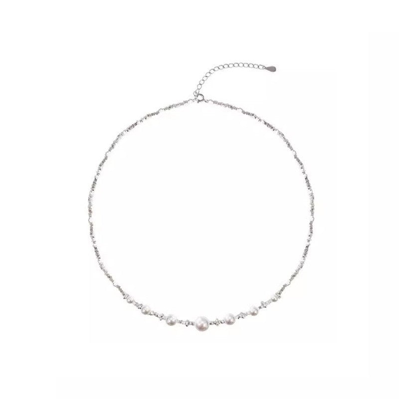 S925 Sterling Silver Faux Pearl Necklace for Women, Geometric Necklace for Women