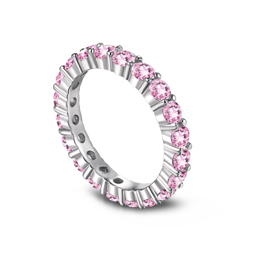 S925 Pure Silver Ring, Women's Water Droplet Fashion Diamond Arrangement, Peach Heart Square Diamond Pink High Carbon Diamond Ring