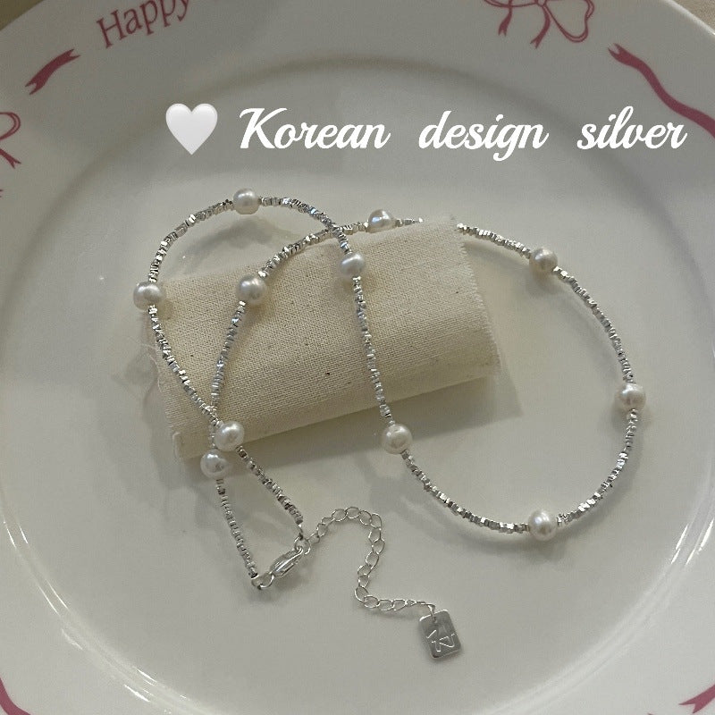 S925 Sterling Silver Pearl Shattered Silver Patchwork Necklace for Women To Wear in Layers