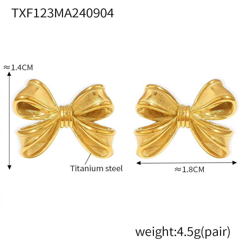 Bow Earrings and Earrings Made of Stainless Steel Plated with Real Gold
