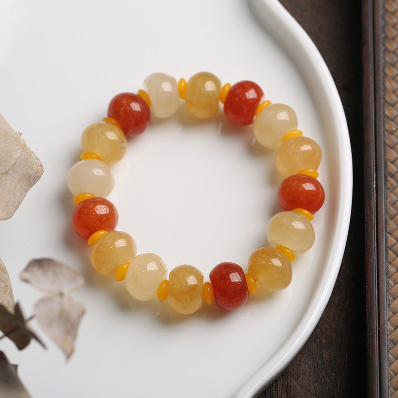 Pulsera de jade de seda dorada natural de Xinjiang, estilo étnico, con nudo de bambú y cuentas de calabaza, pulsera de jade amarillo colgante