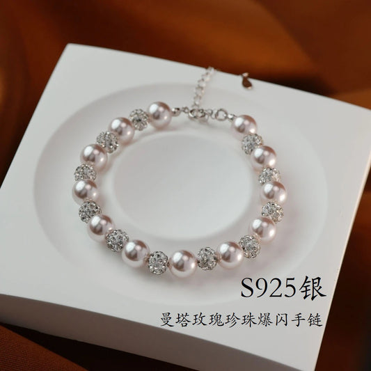 925 Silver Bracelet, Artificial Pearl Bracelet for Women