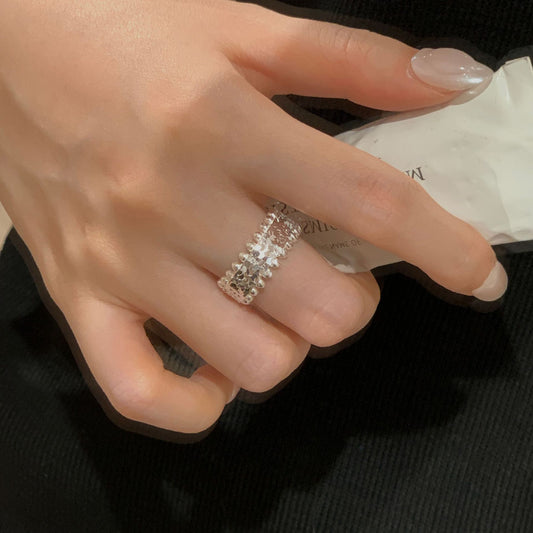 925 Sterling Silver Niche Design Ring, Crushed Ice Ring