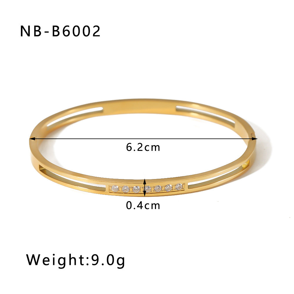 Zircon Bracelet with Roman Numerals, Diamond Pattern, Five-pointed Star, Stainless Steel Plated with Real Gold Jewelry