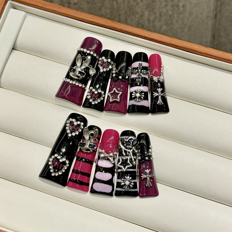 European and American Style Exaggerated Niche Abstract Heavy Industry Carved Handmade Nail Art