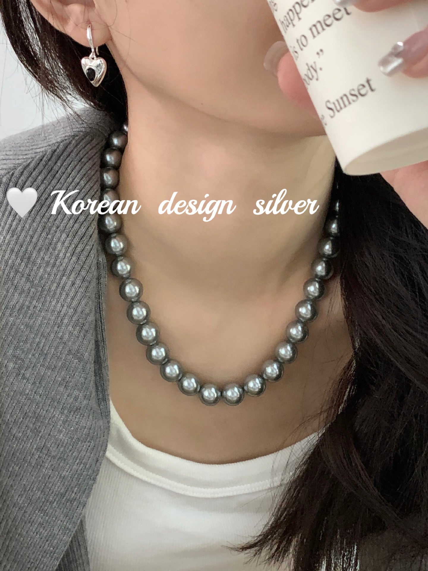 S925 Sterling Silver Necklace, High-quality Crystal Pearl Gray Round, Personalized Collarbone Chain for Women