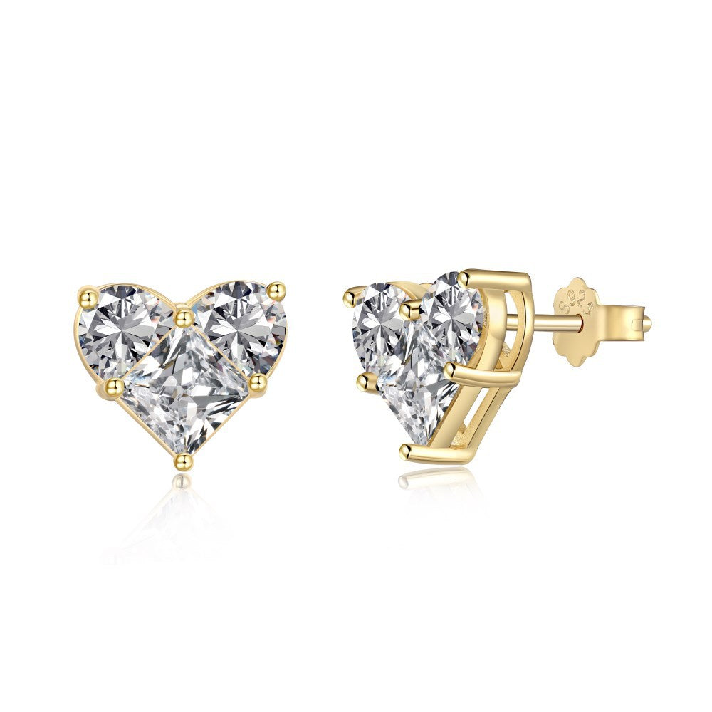 S925 Silver Pink Heart-shaped Zircon Jewelry Necklace Earrings
