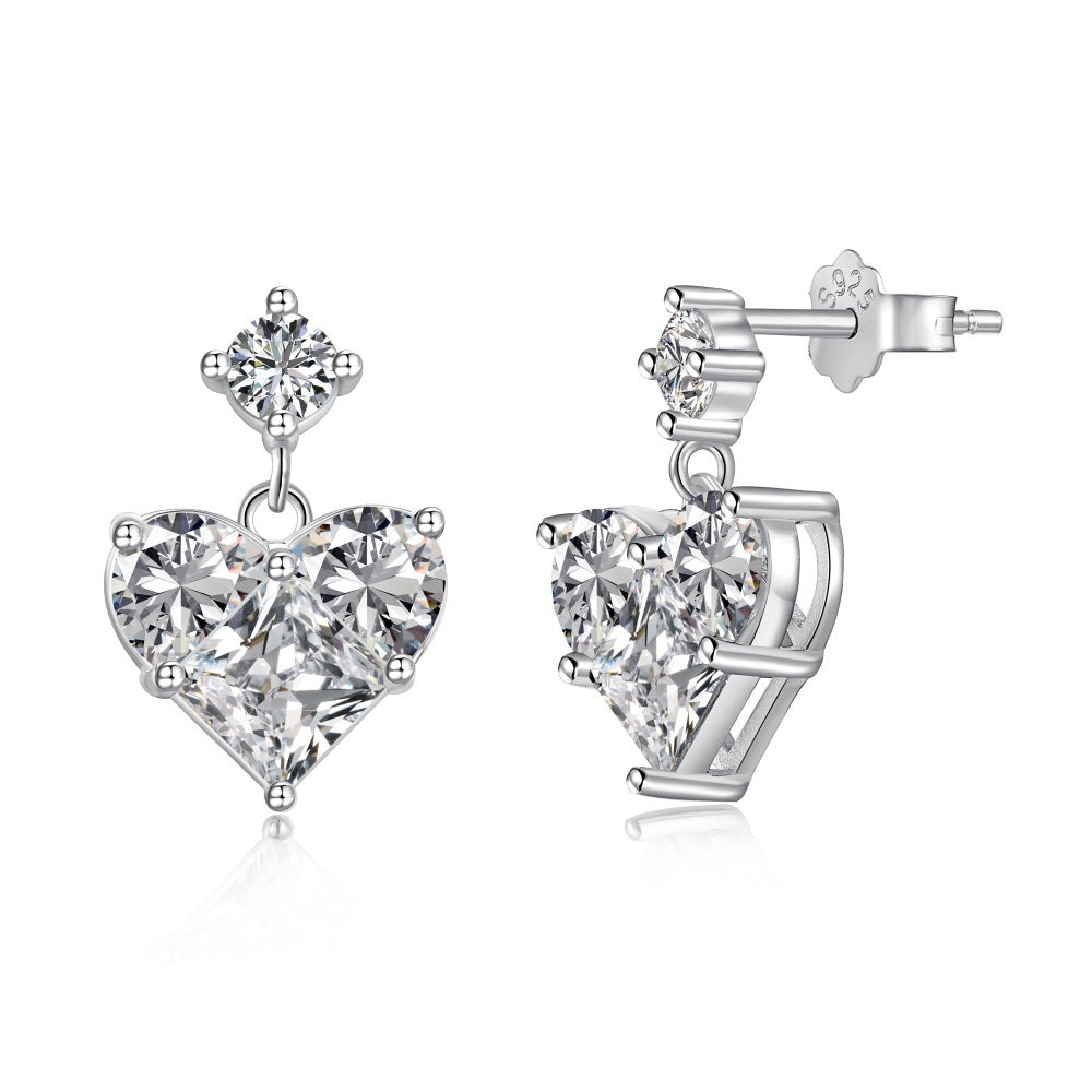 S925 Silver Pink Heart-shaped Zircon Jewelry Necklace Earrings